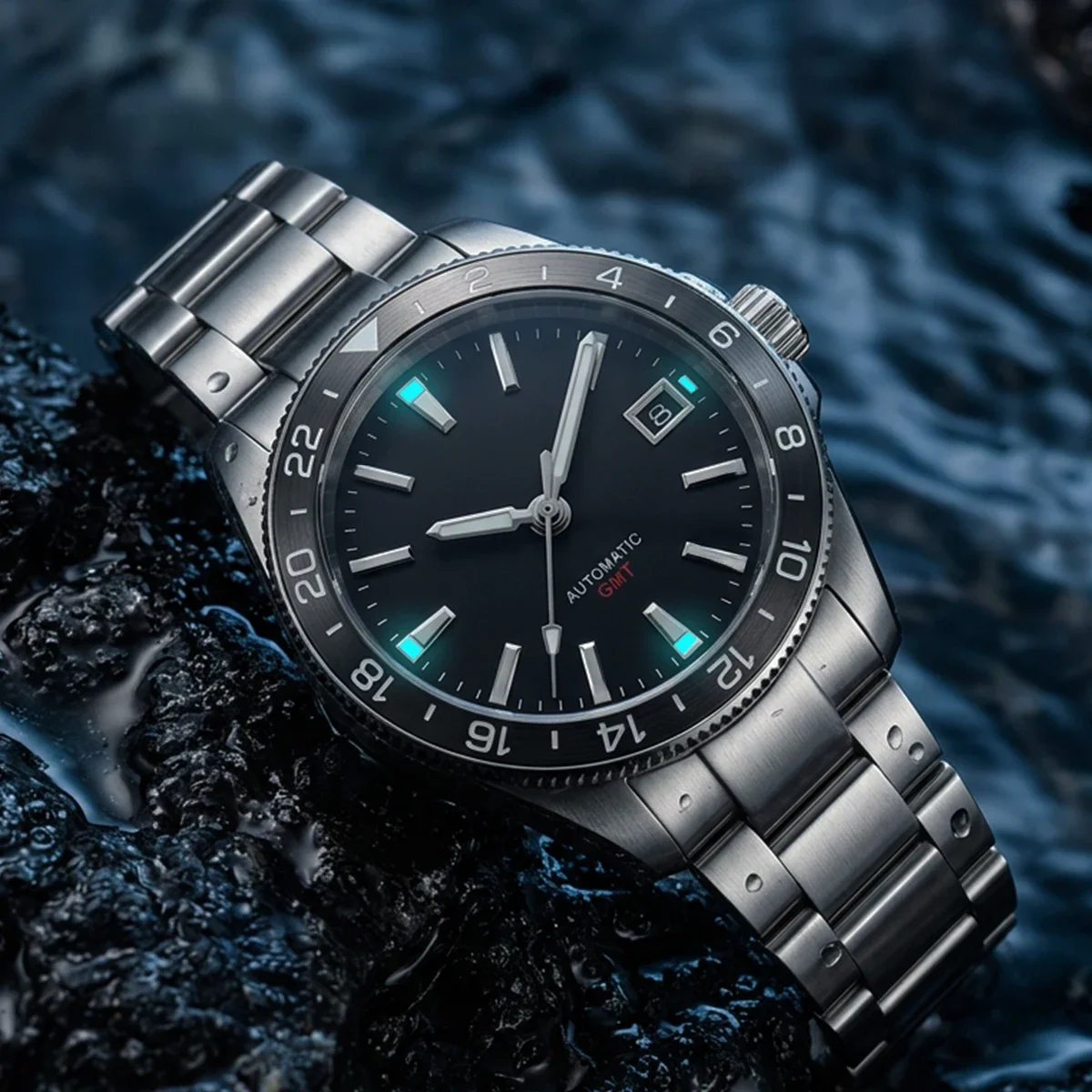 28.5mm No logo Sports GMT Sunburst 3D Watch Dial for Grand Seiko NH35/34 Spring Drive Automatic Movement BGW9 Case Mod Parts view 3
