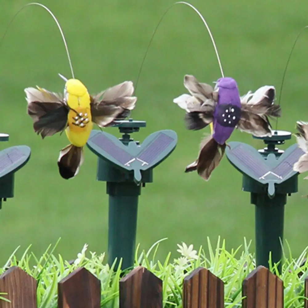 1pc Solar Powered Flying Hummingbird Feather Wing Fake Bird Garden Yard Planter Stakes Decoracion Outdoor Home Decor Farmland