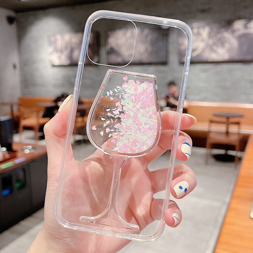 SE 2022 Dynamic Case for iPhone 13 12 11 Pro Max 6S 7 8 Plus X XS XR Cases Wine Glass Glitter Liquid Quicksand Phone Cover Women