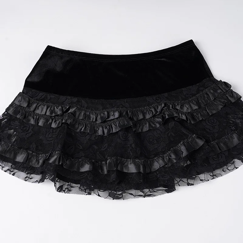 

Черная сексуальная юбка с кружевными вставками, низкая талия, юбка-карандаш в стиле Spice Girls, женская юбка-трапеция