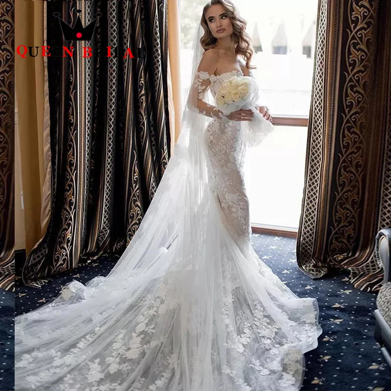 Mermaid Sexy Off The Shoulder Wedding Dresses Three Quarter Sleeve Appliques Lace Bridal Gown Robe De Mariée Custom S20X