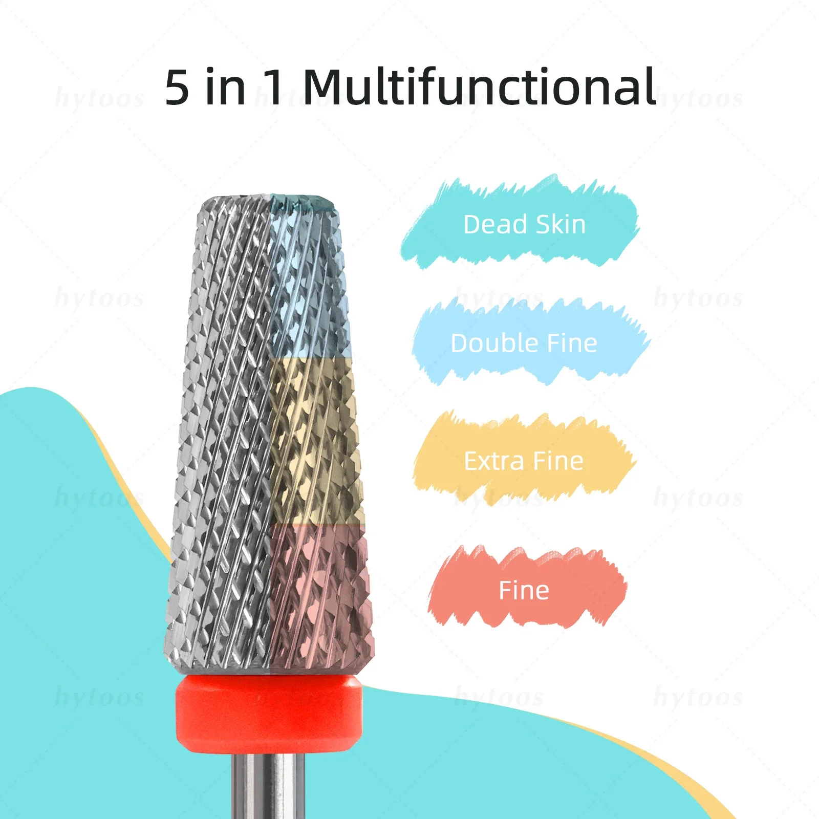 HYTOOS-Foret à ongles conique 5 en 1, dents croisées, mèches en carbure, enlever le gel, lime électrique, machine, accessoires de manucure