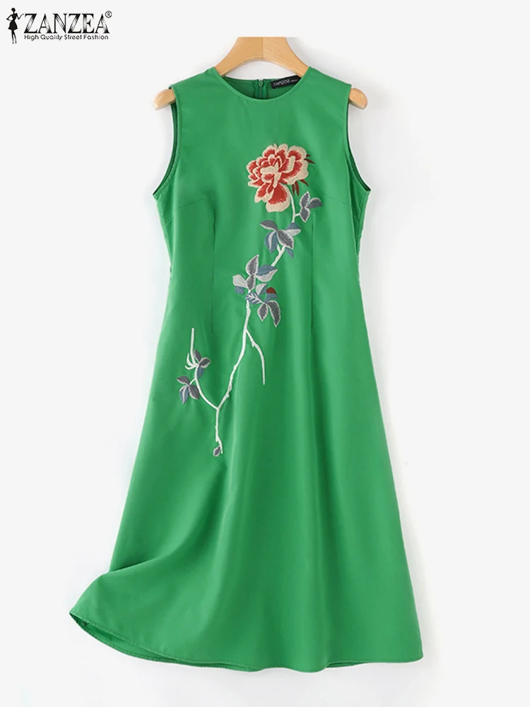 ZANZEA-Robe mi-mollet brodée pour femme, robe d'été florale, robe de soirée vintage, robe de vacances élégante, mode estivale, 2024