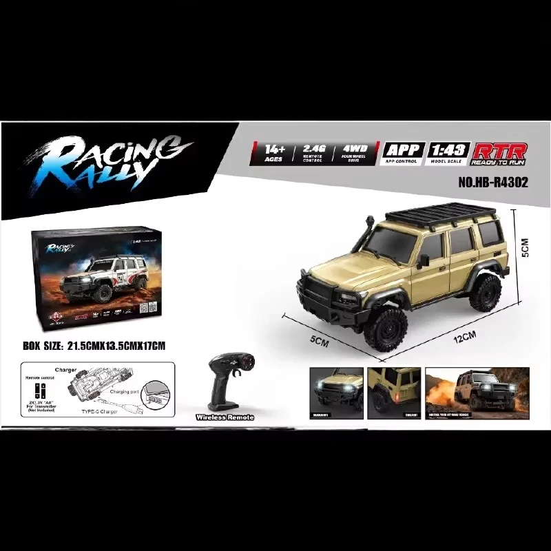 

Радиоуправляемая машинка HuangBo HB-R4302, масштаб 1:43, полноприводный мини-грузовик для скалолазания, 2.4G, управление через приложение, RTR, настольная игрушка для 14+ лет