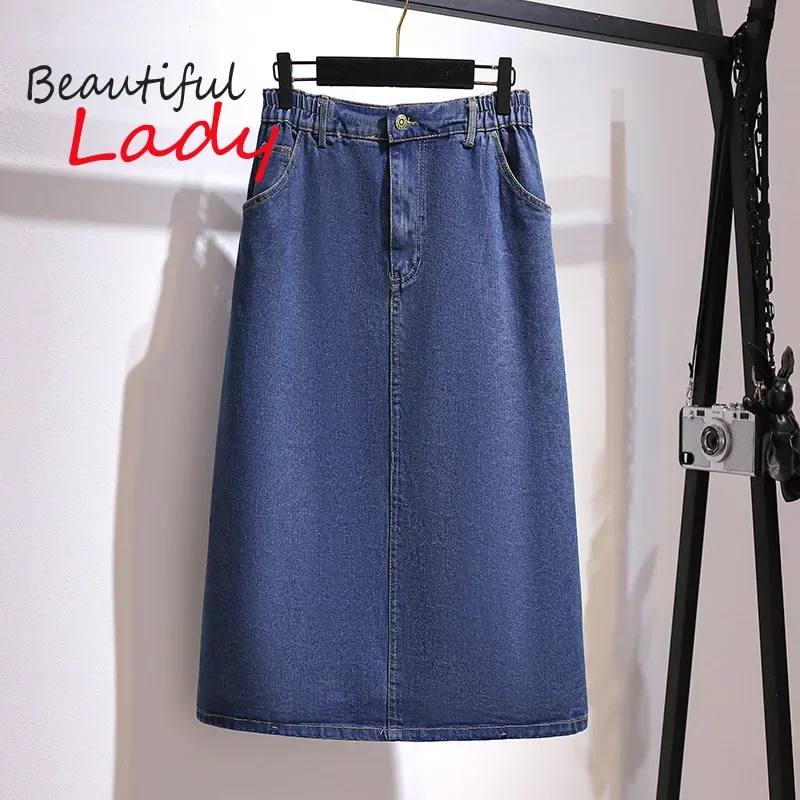 Summer Plus Size Skirts Womens 2022 Knee Length Denim Skirt Large Size Jean Skirt Woman Skirts High Waist Vintage