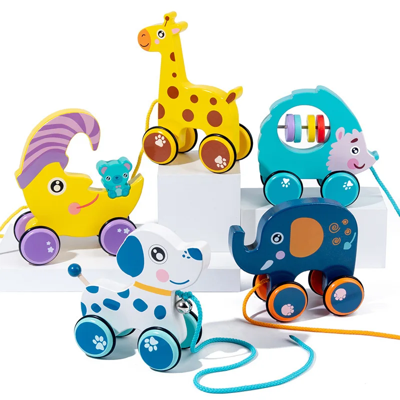 Lustige Dinosaurier Giraffe Kleinkind Holz Ziehen Entlang Spielzeug Baby Ziehen Cartoon Tier Lernen Spaziergang Spielzeug Traktoren Geschenk Für Kleinkinder Neue
