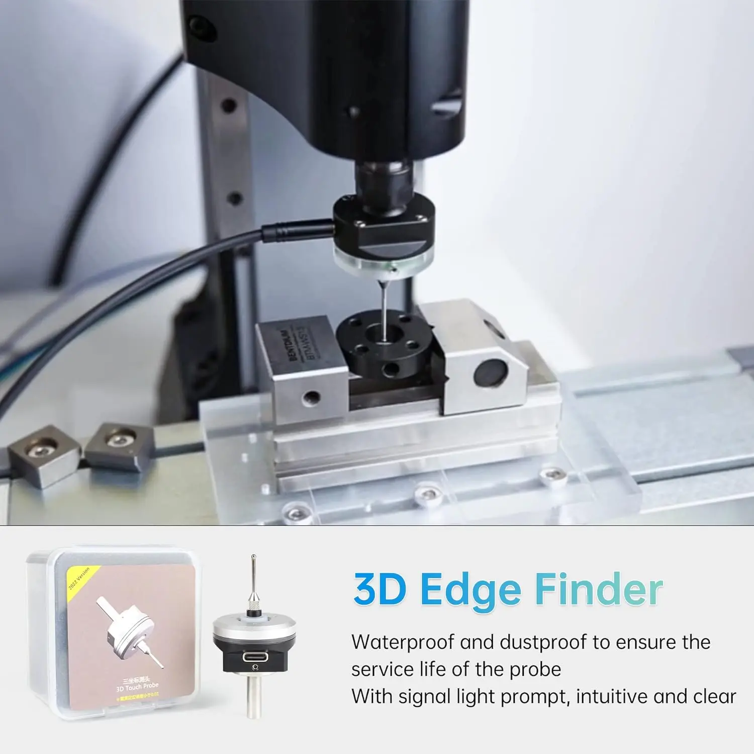 【EU Stock】3D Touch Probe Edge Finder to Find Desktop Center,V5 NPN NO CNC 3D Edge Finder with Tip,Waterproof Anti-roll CNC Probe