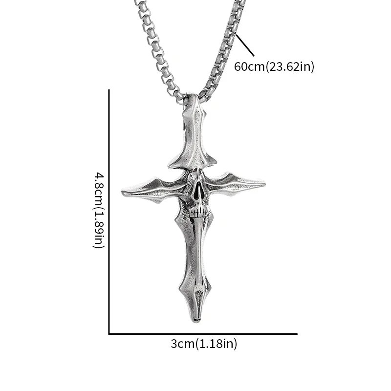 Gothic Skull Grimace Cross Pendant Necklace for Men Personality Punk Christian Exorcism Jewelry
