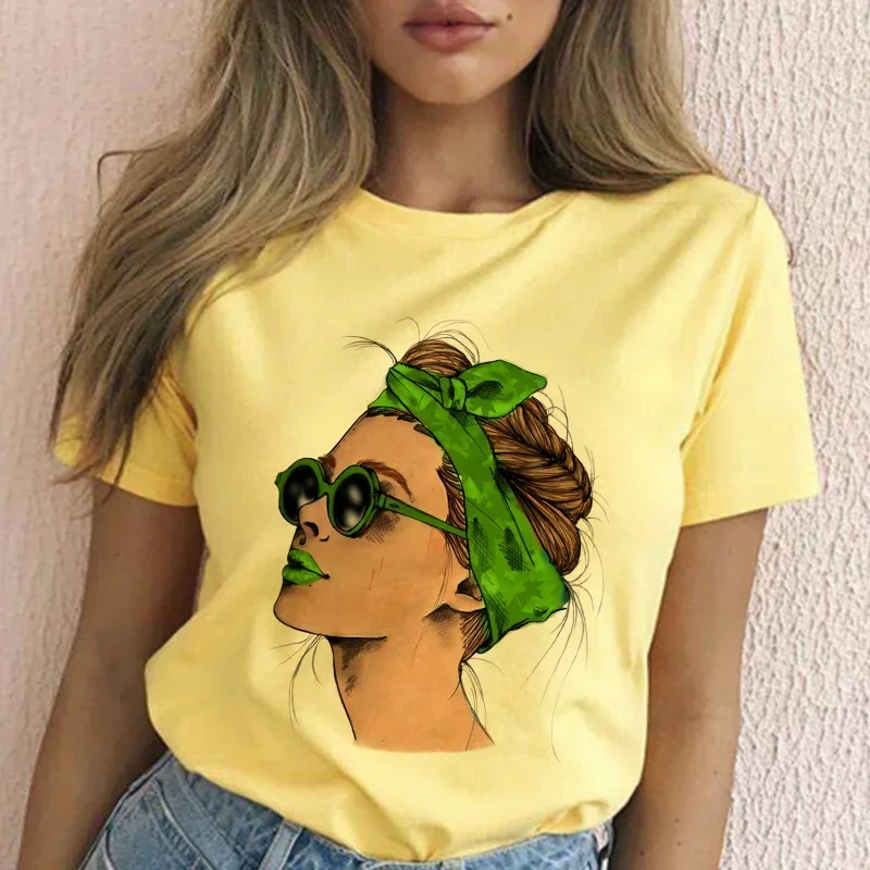 

Green Turban Graphic Print T-shirt Women 2021 New Summer Yellow Tops Tshirt Harajuku Aesthetic Korean Style Female T Shirt