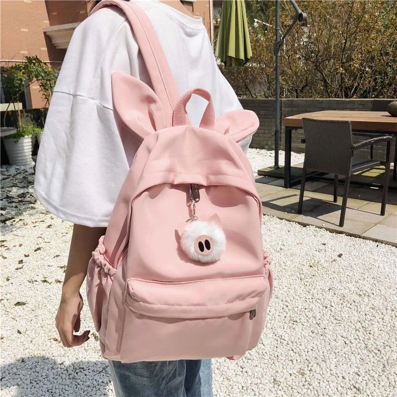 

BOMO Cute Rabbit Ear Backpacks for Ladies Pink Kawaii Collegiate Style Korean Popular Bag Fashion Casual Womens Backpack