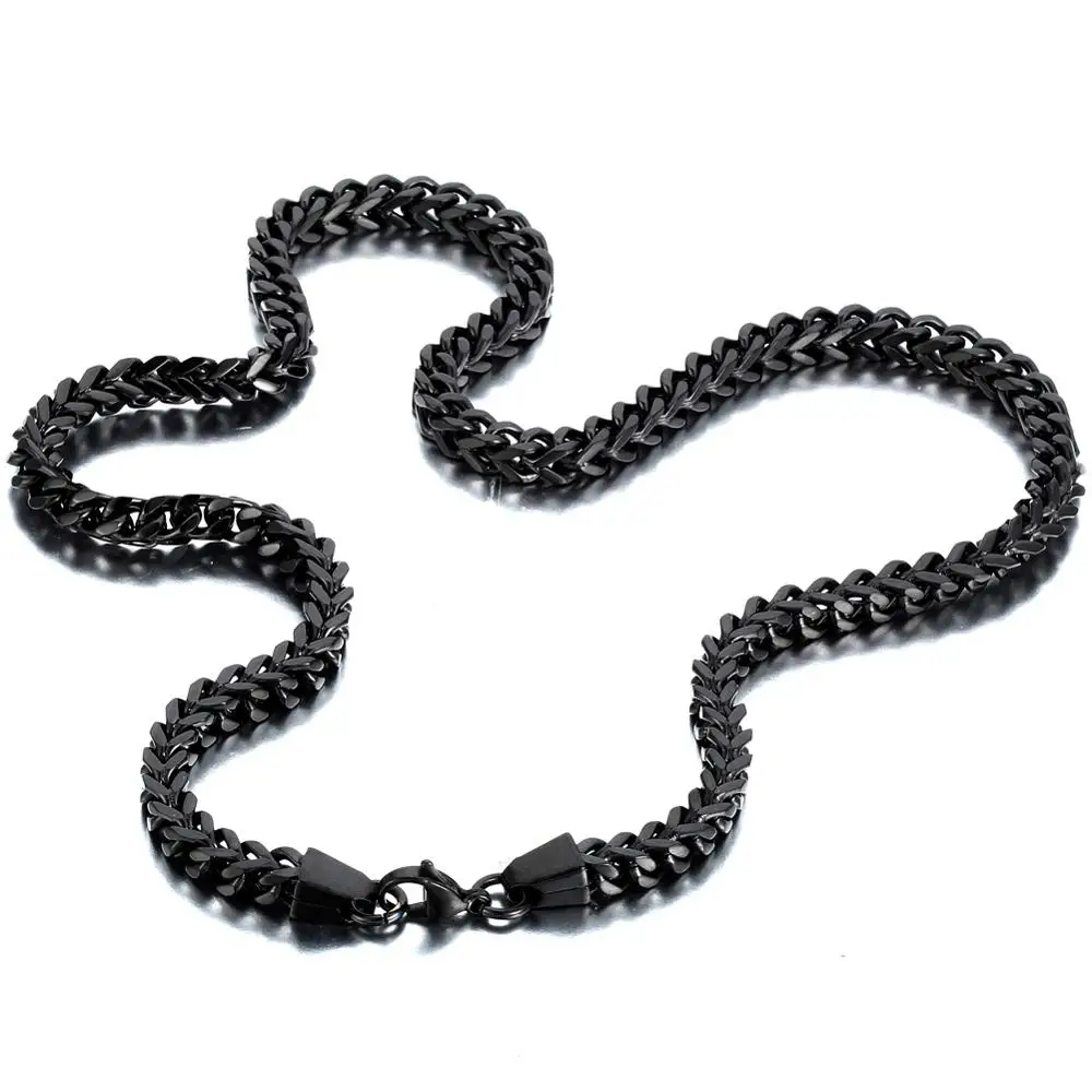 Boniskiss 6MM Width Heavy Men's Black Cut Curb Cuban Link Square Chain Stainless Steel Punk Hip Hop Necklace