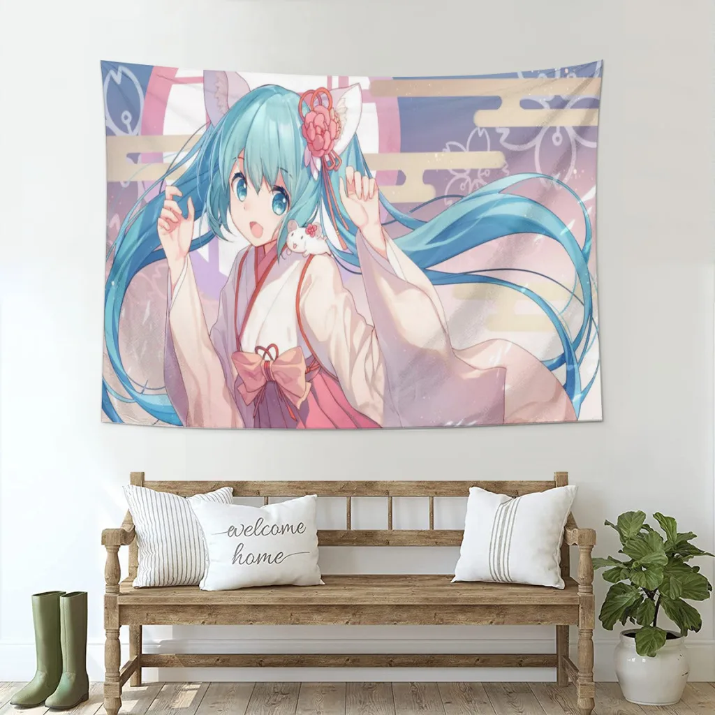 

Kawaii Anime Hatsune M-Miku Cute Custom Tapestry Aesthetic Room Décor Wall Hogar Decorating