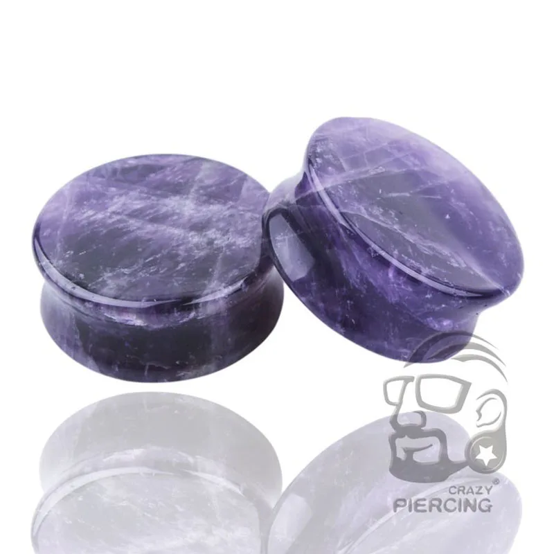 2pcs Amethyst Stone Flesh Ear Plugs and Tunnels Piercing Oreja for Women  Men Flare Ear Gauge Expander Ear Stretcher Piercings