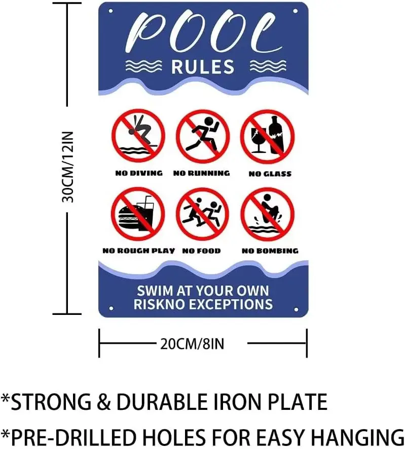 Pool Rules Signs Swimming Safety No Diving No Glass Sign No Food No Pushing No Running No Peeing in Pool Swim at Your