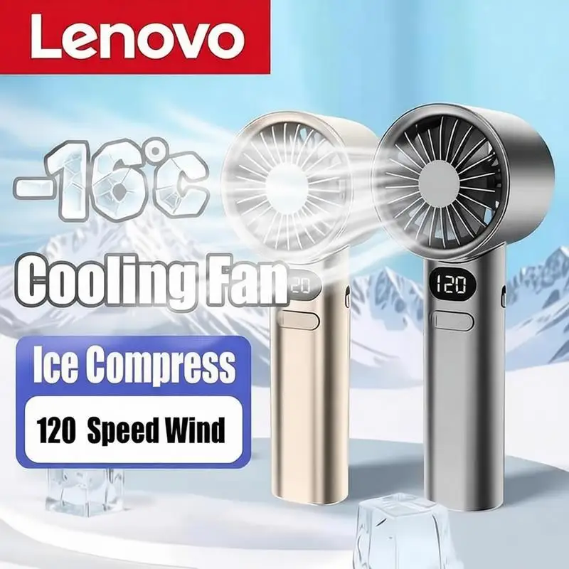 Lenovo Handheld Fan 120 Speeds High-Speed Portable Turbofan USB Rechargeable Electric Fan Digital Display for Office Home 2026