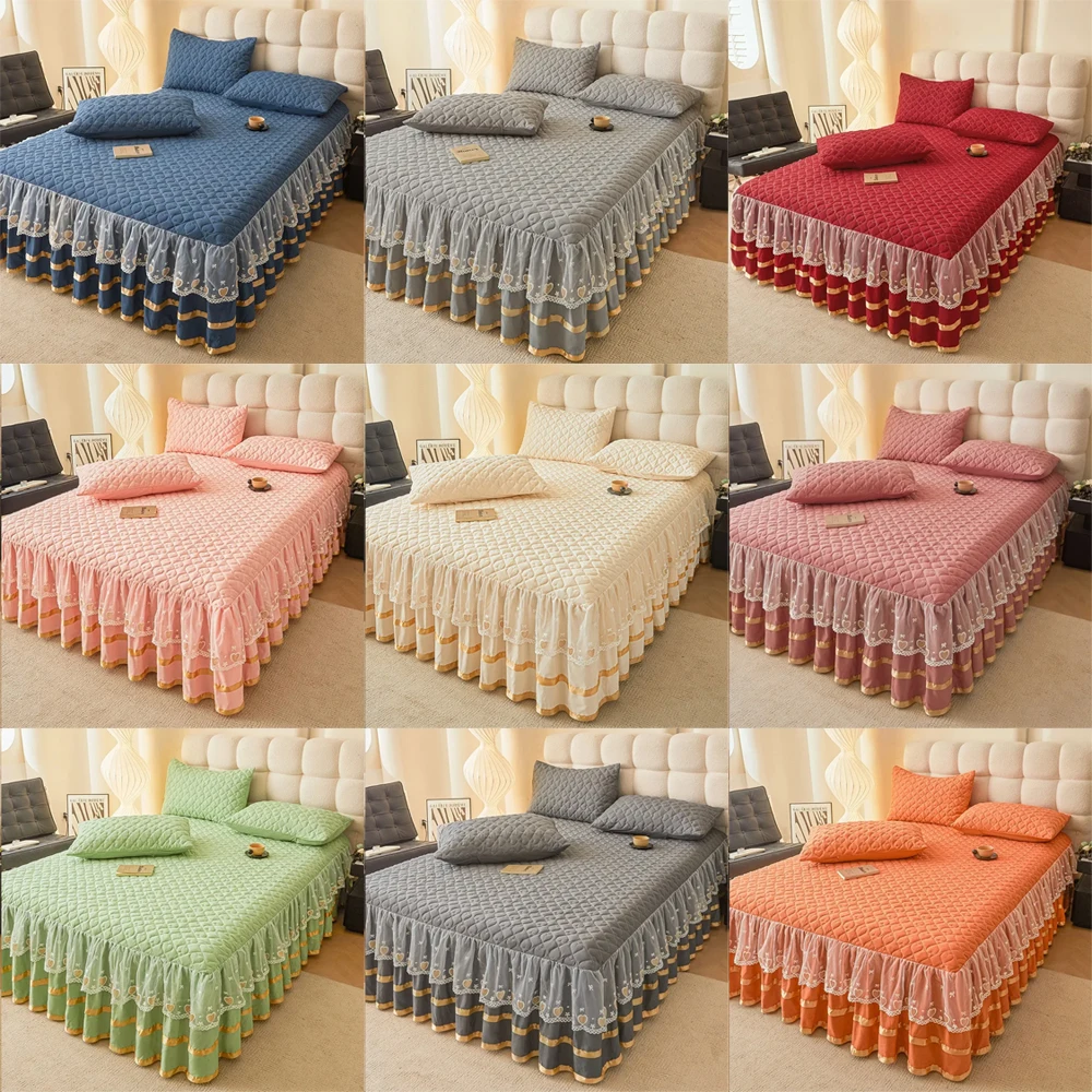 2026 NEW Luxury Lace Cotton Bed Skirt Autumn and Winter Breathable Soft Comfort Fitted Sheet with Thickened Warmth Easy Removal