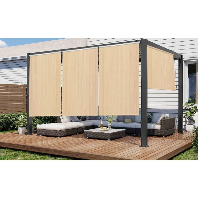 

Outdoor Roller Shade Cordless UV Protection Sun Shade Fabric Blind for Patio Porch Window