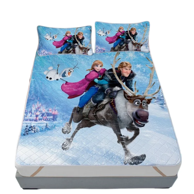 Frozen cartoon summer children's cute milk silk ice silk mat three-piece set Aisha princess washed dormitory single bed mat gift