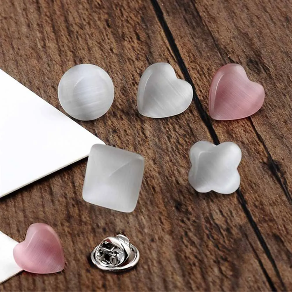 Cute Small Mix Geometric Heart Shape Anti-glare Brooch for Women Men Simple White Stone Buckle Collar Clip Pin Accessories