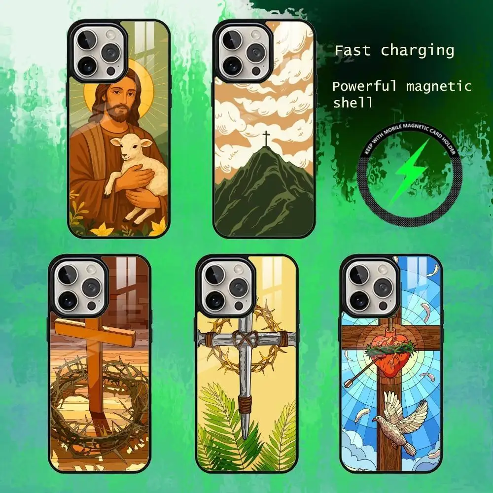 

Saint Jesus Print Clear Phone Case For iPhone17,16,15,14,13 Plus,Pro Max Magnetic For Magsafe Wireless Charging