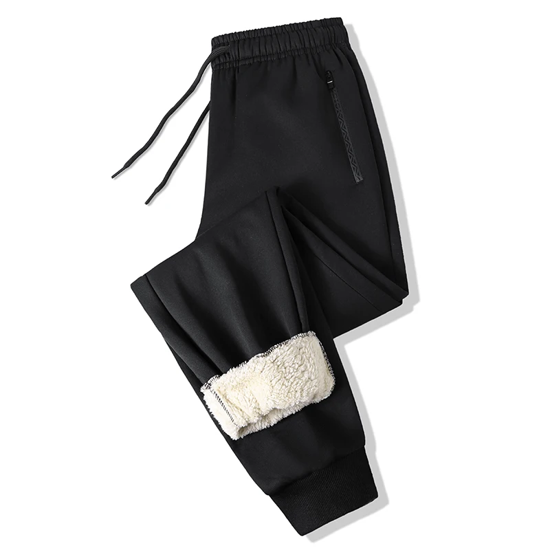 Calça esportiva larga de lã grossa masculina, calça casual de algodão à prova de frio, corrida ao ar livre, esqui, simples, inverno