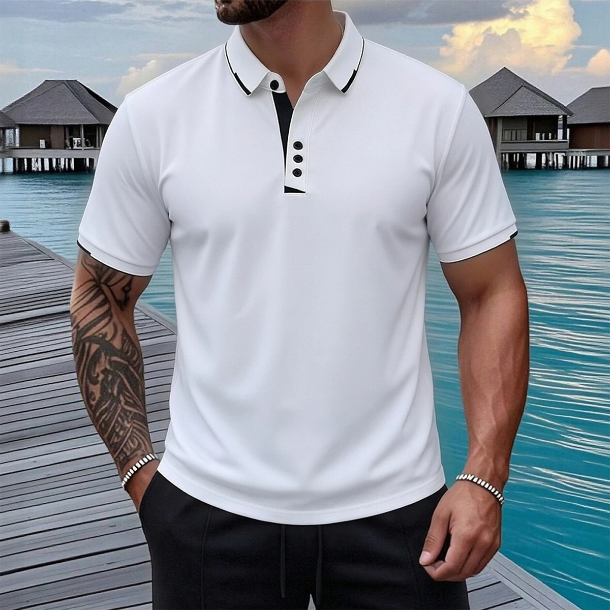

Breathable Mens Polo Shirt Short Sleeve Casual Summer Top for Outdoor Vacation