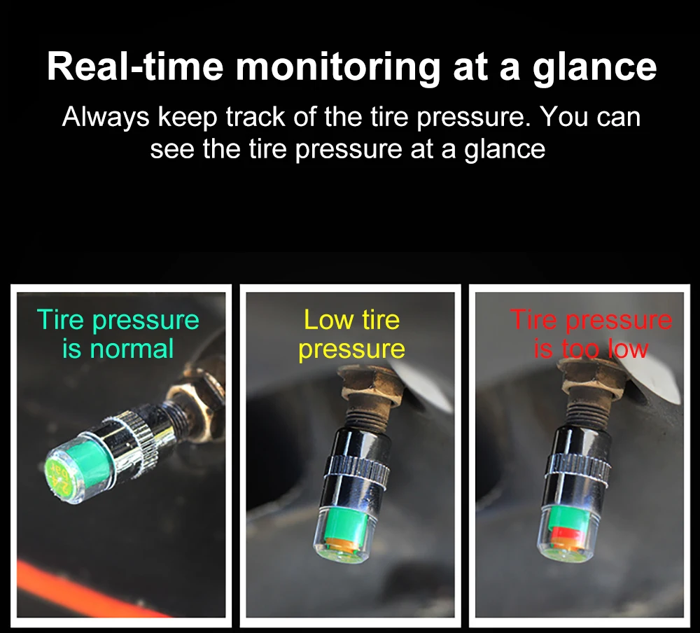 2.0/2.2/2.4 Bar 30/32 PSI Tire Pressure Monitor Pressure Gauge Cap Sensor Indicator Alert Monitoring Tools Kit 4pcs/Lot