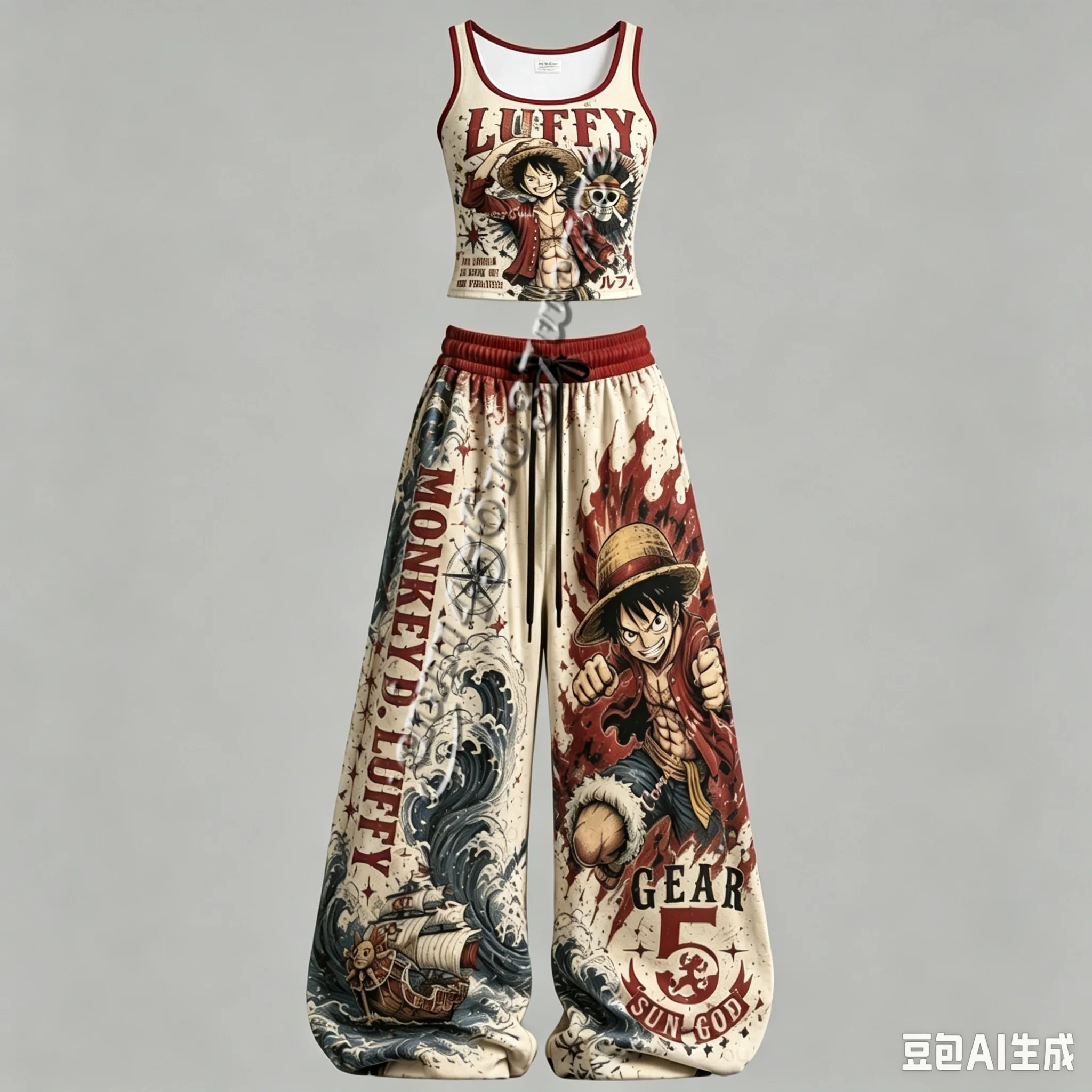 Neues One Piece Anime-Charakter Tanktop und Weite Hose Set für Männer und Frauen, Unisex Casual 2-Teiliges Outfit, Familienoutfit – Detail 6