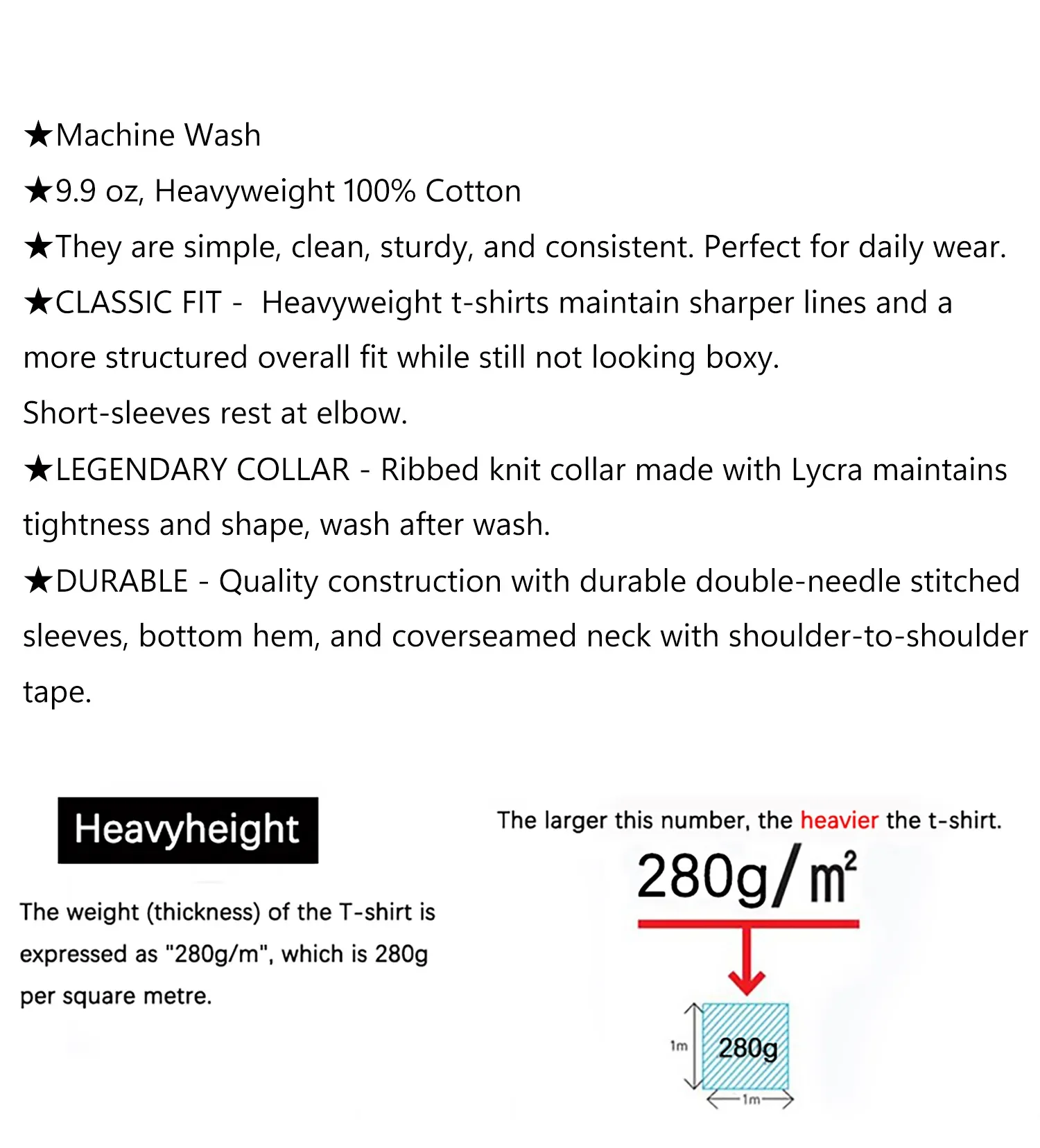 Dukeen 280 g schweres Langarm-T-Shirt für Herren, 100 % Baumwolle, Hemden, übergroße einfarbige Oberteile, schlichte T-Shirts, Herrenbekleidung – Detail 3