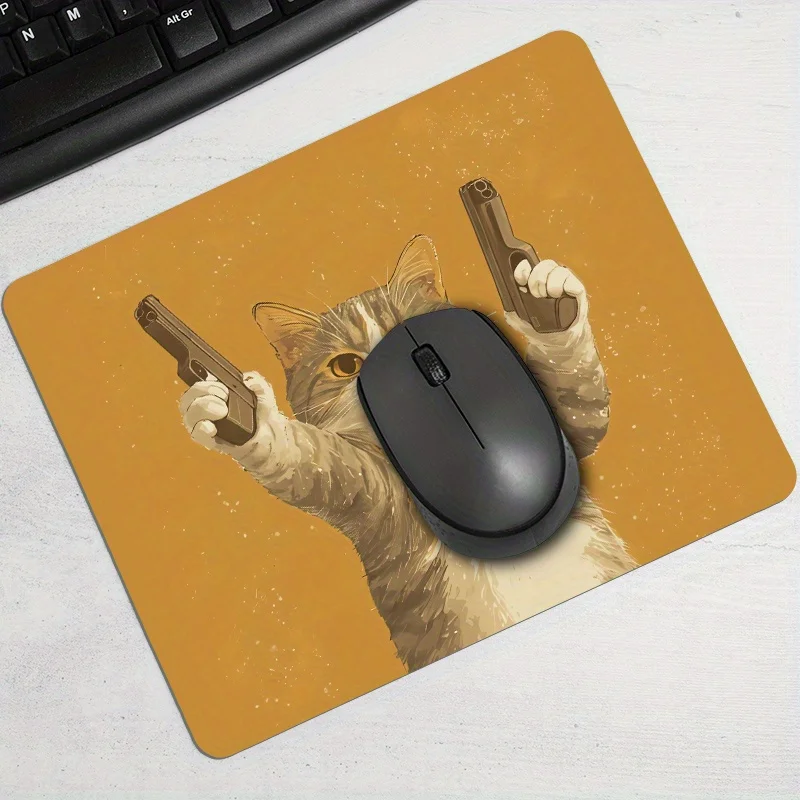 Kreativ bedrucktes Katzenpistolen-Mauspad, rutschfeste Gummi-Computertischunterlage, tragbares Bürozubehör, hohe Qualität und waschbar