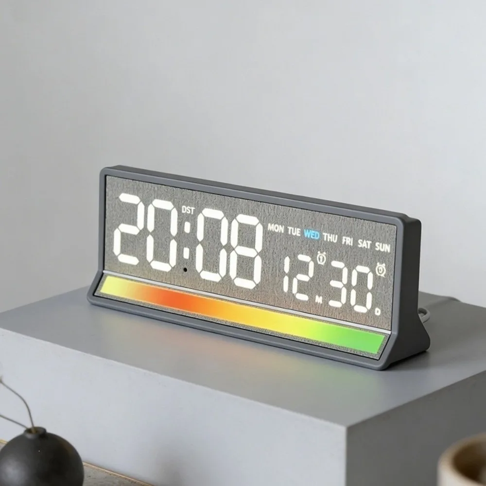 Brightness Adjustment LED Digital Alarm Clock Usb Charging Week Date Display Table Clock Ambient Light Thermometer Night Light