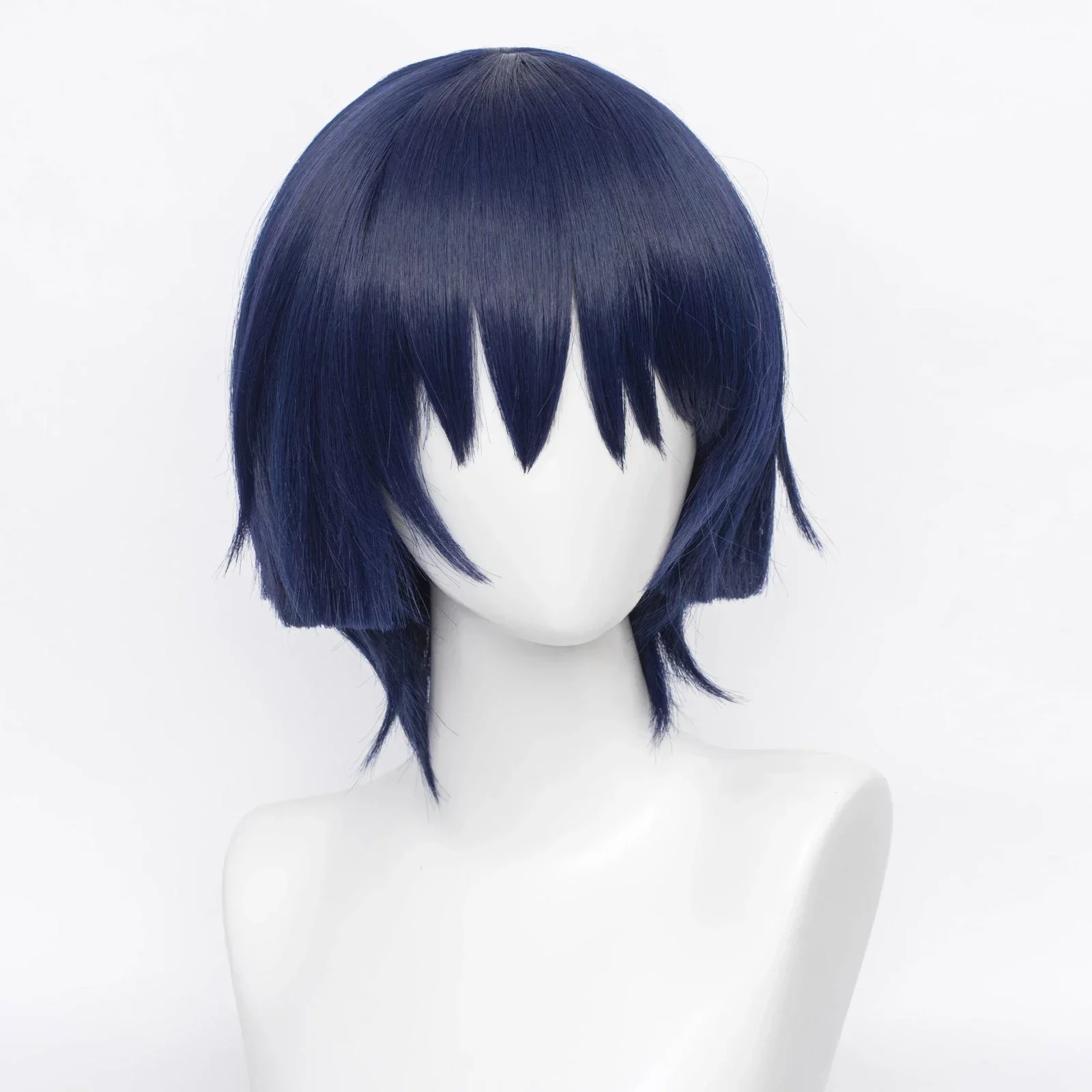 Genshin impacto scaramouche cosplay peruca anime jogo curto azul sintético resistente ao calor cabelo para festa