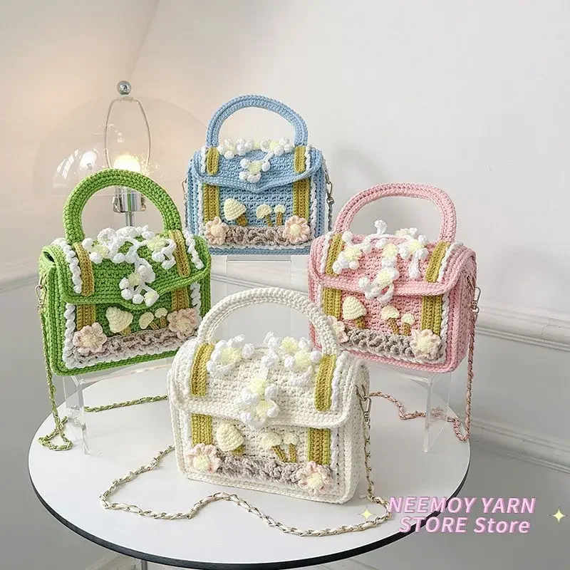 

【Пакет материалов «сделай сам»】Пряжа ручной работы, винтажная лесная сумка, подарок для подруги, сумки на плечо для лучшего друга, комплект крючков для вязания крючком