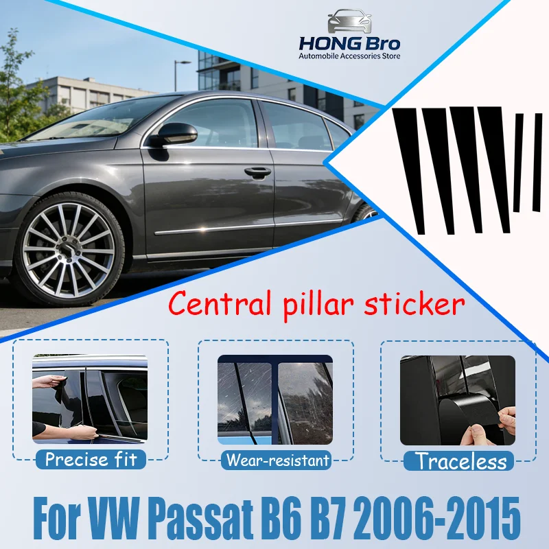 For VW Passat B6 B7 2006-2015 2007 2008 2009 2010 Carbon Fiber Window Door Column Deal B C Pillar Post Cover Trim Sticker