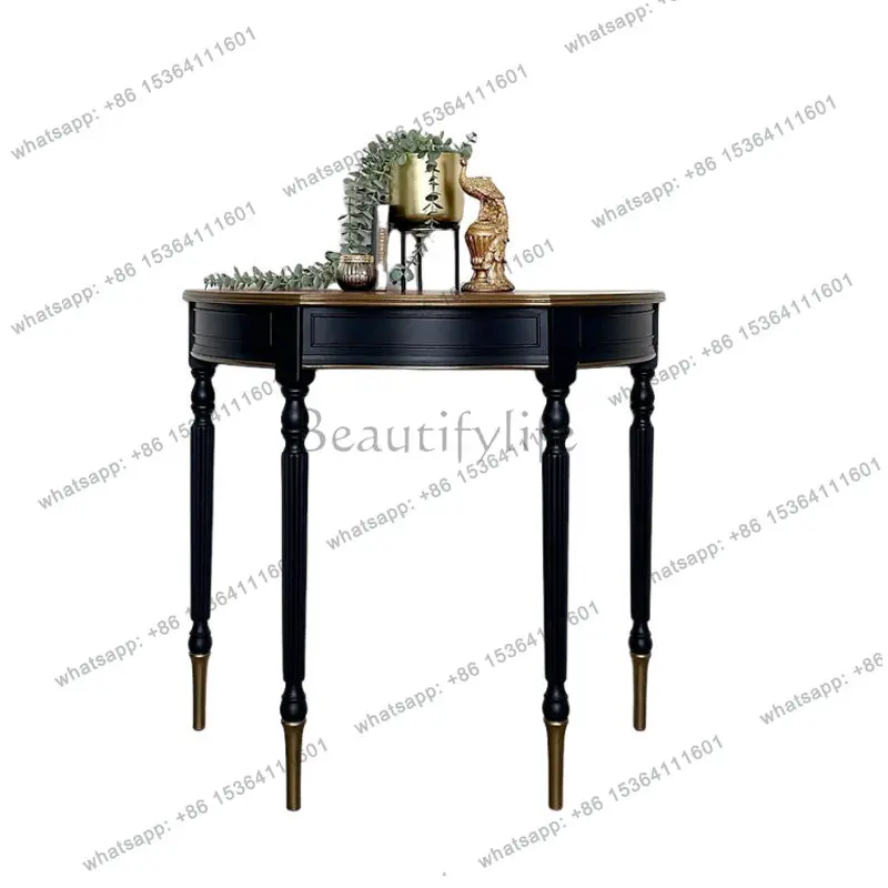 PG American medieval solid wood entrance table French retro foyer wall decorative table Semicircular entrance cabinet household