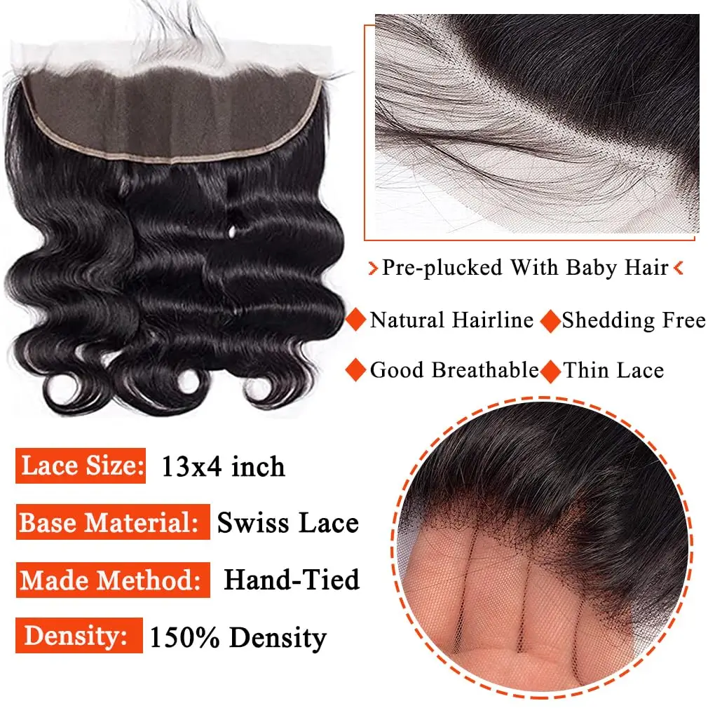 Pacotes de cabelo humano brasileiro da onda do corpo com fechamento, 13x4 Lace Frontal, 100% Unprocessed Extensão do Cabelo Humano