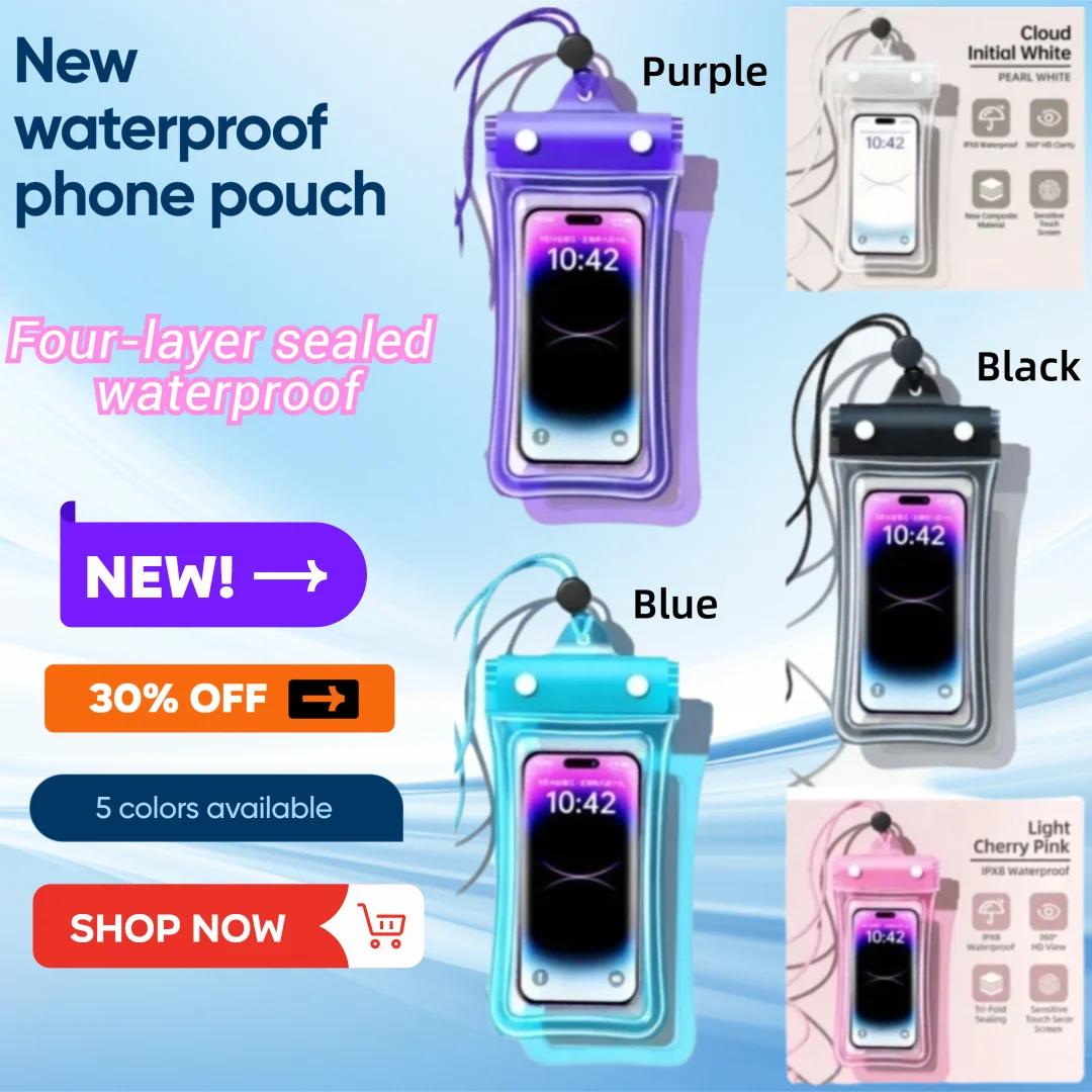 Triple Fold Waterproof Phone Bag with Airbag,Floating Dry Bag High Transparent Touch Screen Universal Pouch,Diving Swimming Spa