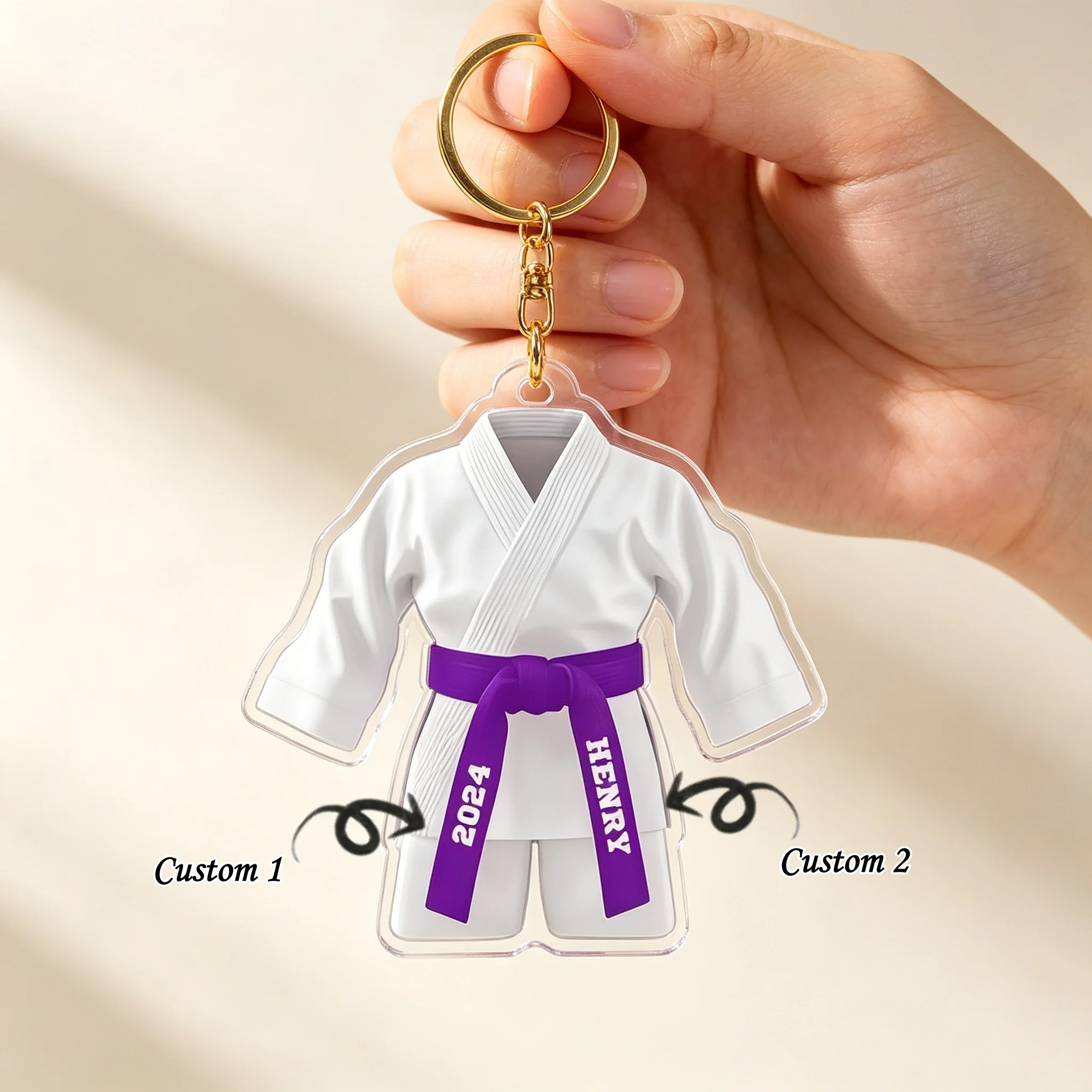 Initial Ring Custom - Custom Name Karate Uniform Keychain Personalized