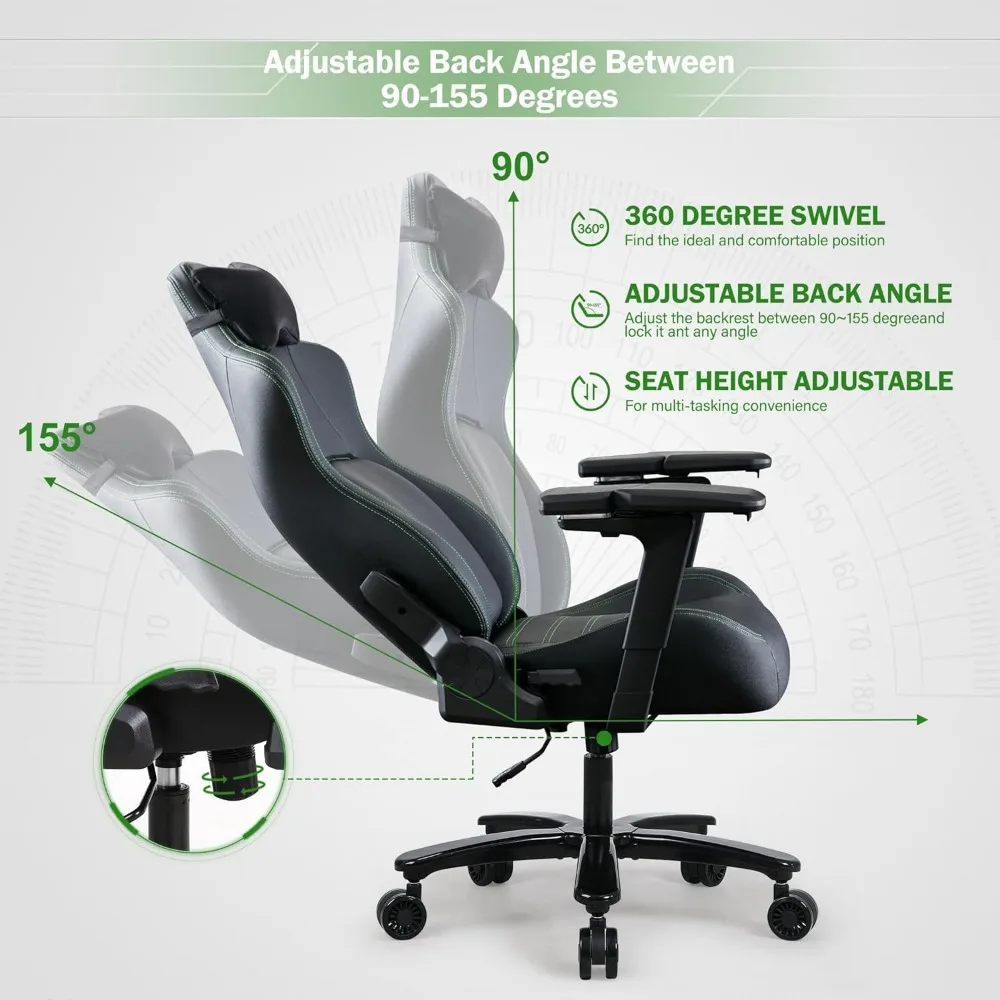 Silla de juegos grande y alta para personas pesadas, asiento ergonómico de Espalda alta de 450 libras, cojín de espuma viscoelástica Extra ancho