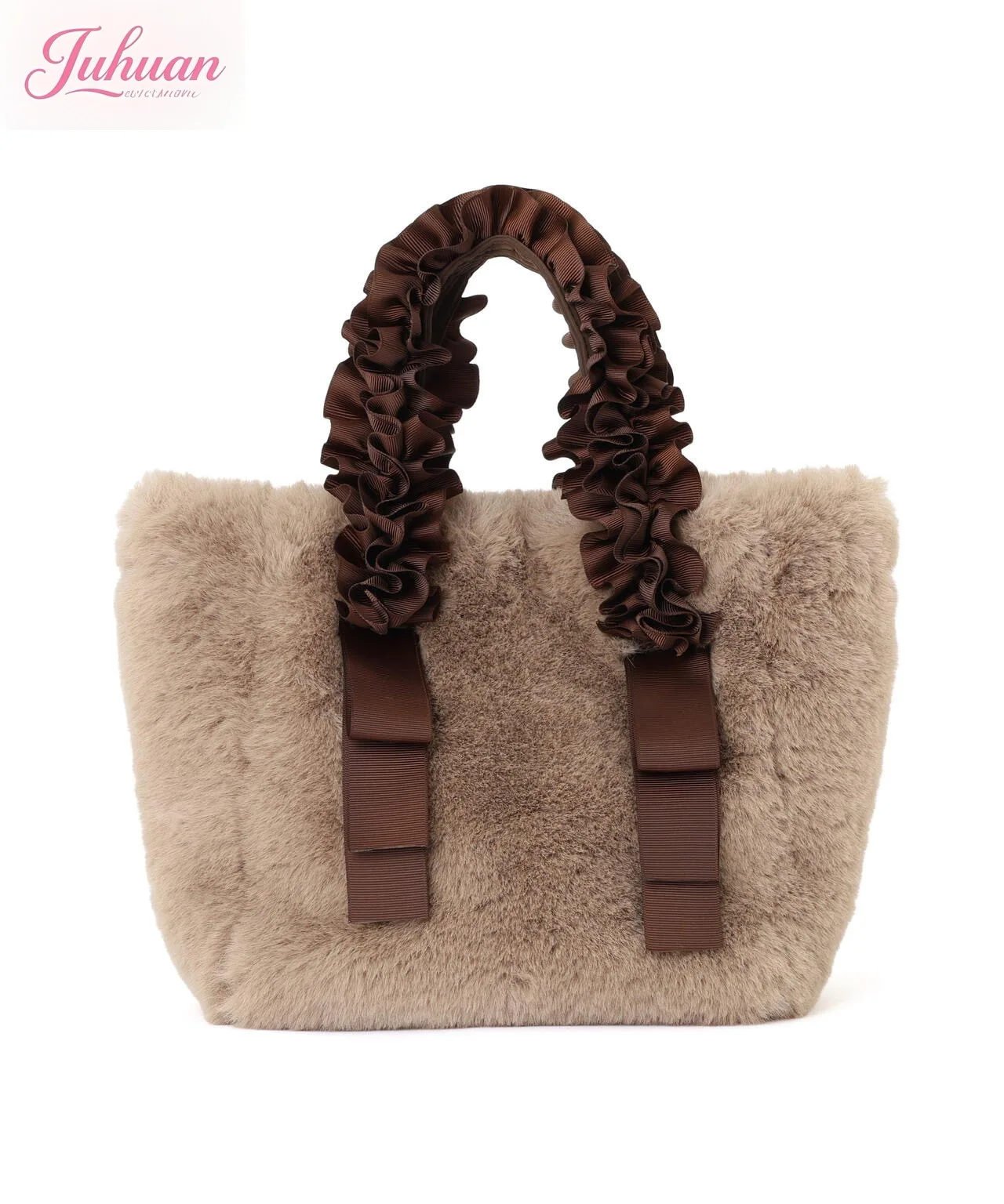 

Japanese Brown Plush Handbag Women's Sweet Cute Fungus Lace Handle Plush Handbag Women's Hairball Bow Love Bag Hanging Girl