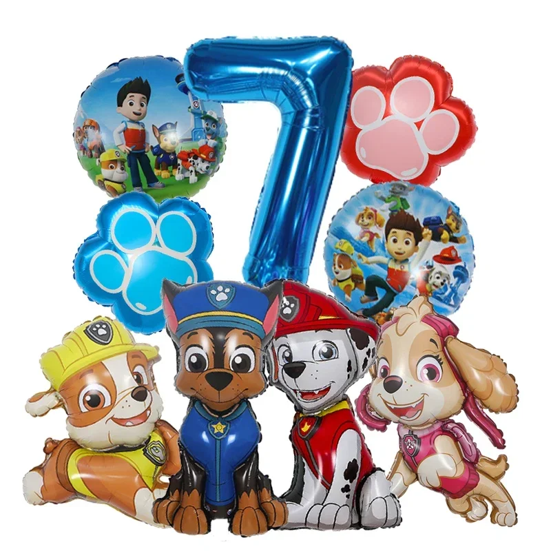 9-teiliges Cartoon Paw Patrol Folienballon-Set mit Zahlen, Rettungshunde-Partydekoration, Babygeschenk Chase Skye