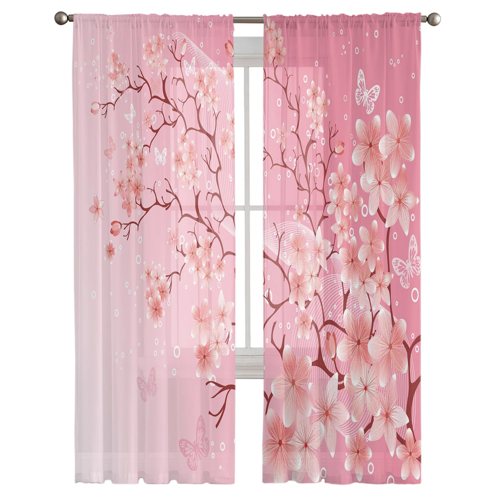 Flower Season Pink Cherry Tree Branches Petals Sheer Curtains for Living Room Modern Bedroom Voile Tulle Curtain Window Drapes