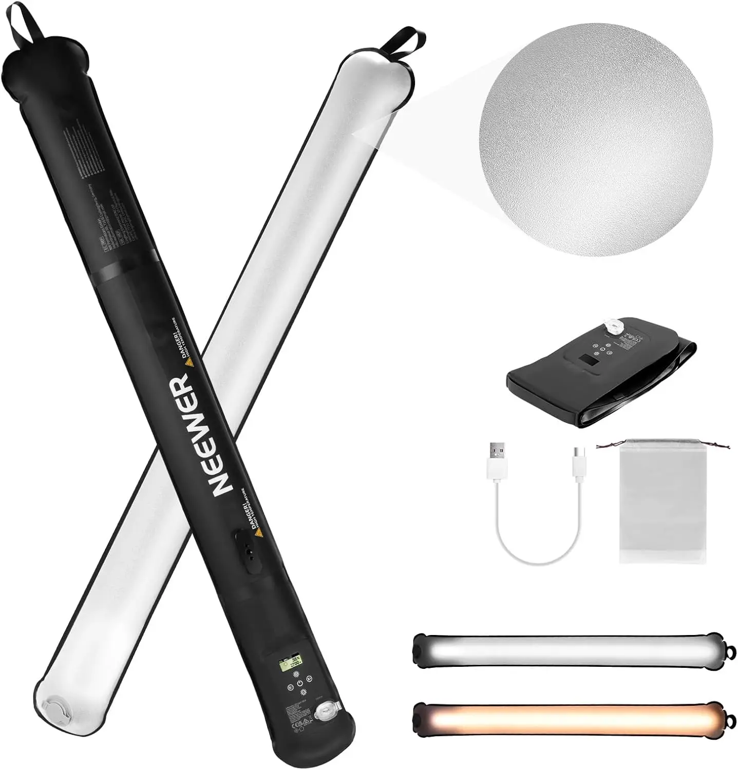 

Handheld LED Fill Light 35.5" Bi-Color Portable Inflatable TPU Video Lighting 2700-6500K 1300Lux