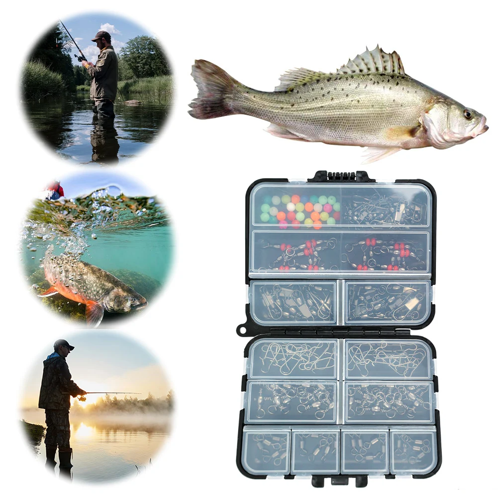 140pcs/box Fishing Set Center Pass Swivels Outdoor Fishing Accessories Set Ball Bearing Fishing Swivels Carp Fishing Accessories