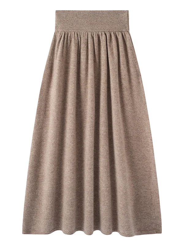 High Waist Knitted Woolen Skirt Women's Mid-Length A-Line Pleated Skirt Spring Autumn Winter Seasonal Fashion Ladies Skirts