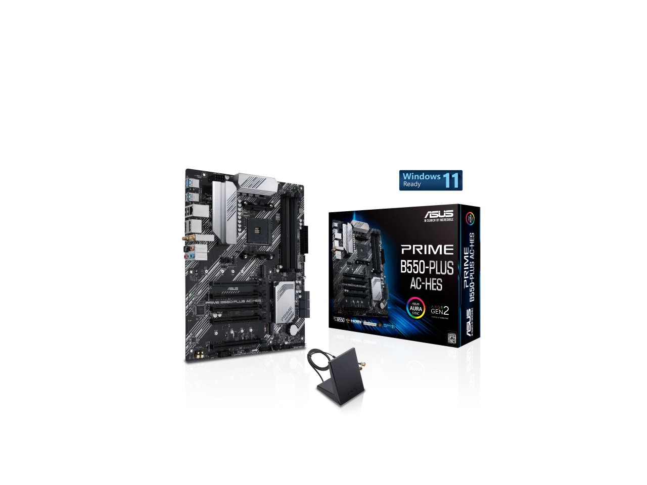 ASUS Prime B550-PLUS AC-HES AMD AM4 ATX Motherboard, Dual M.2, PCIe 4.0, WiFi 5, 1Gb Ethernet, DisplayPort/HDMI, USB-C