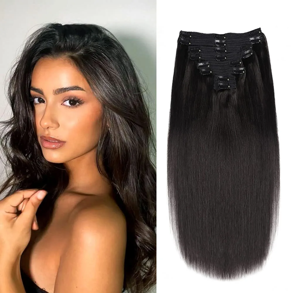 24 26 Inches Straight Clip In Hair Extensions Brazilian Remy 100% Human Hair 120G 8Pcs/Set Full Head Invisible Seamless Clip ins
