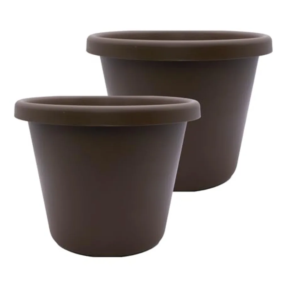 14 Inch Classic Round Planter Pots with Drainage Rolled Rim Plastic Planters for Indoor and Outdoor Plants 2-Pack Decorative Fl