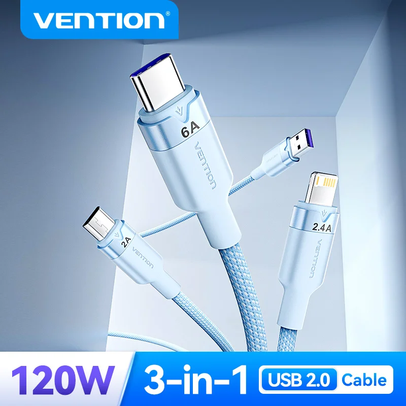 Vention 6A USB Type C Cable for iPhone 15 14 13 12 Pro 120W 3 in 1 USB C Charger Data Cord for MacBook iPad Pro Samsung Xiaomi