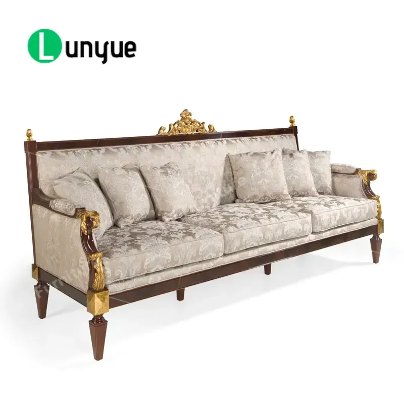 European Classic Solid Wood Carving Sofa Set Luxury Fabric Elegant Living Room Furniture High End Home Decor Comfortable